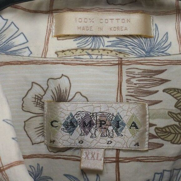 Campia Moda Men's Hawaiian Shirt, Cotton, Tan/Beige, Size XXL 2XL - Picture 4 of 4